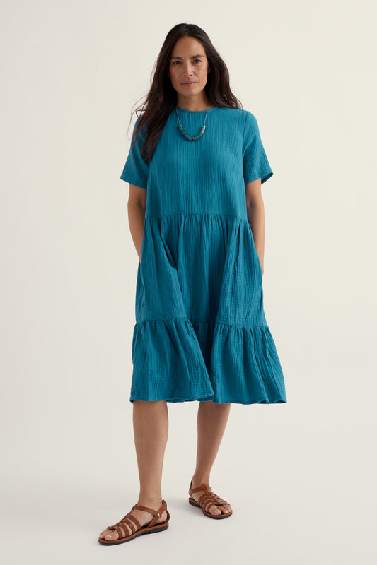 Doppelgewebe-Kleid mit Kieselstein-Struktur
