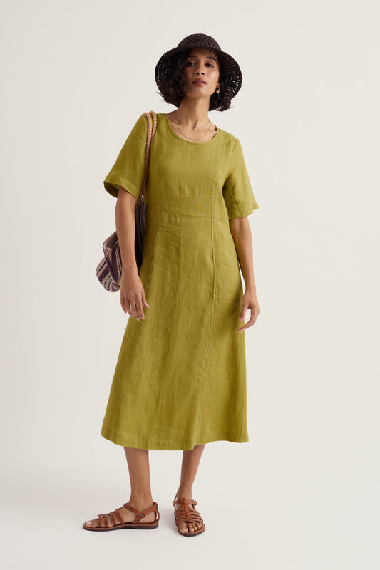 Midikleid aus Leinen in Grass Wave