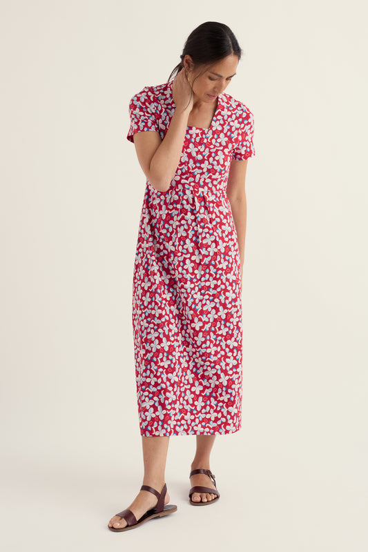 Midi-Kleid mit kurzen Ärmeln und Seed-Packet-Muster