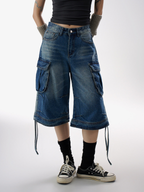 BasicLine - Damen-Cargohose aus Denim in verkürzter Länge mit vielen Taschen