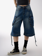 BasicLine - Damen-Cargohose aus Denim in verkürzter Länge mit vielen Taschen