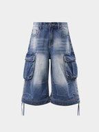 BasicLine - Damen-Cargohose aus Denim in verkürzter Länge mit vielen Taschen