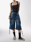 BasicLine - Damen-Cargohose aus Denim in verkürzter Länge mit vielen Taschen
