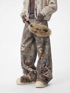 BeltSkip – Unisex 3D-gedruckte Distressed-Hose im Leopard-Design mit geschwungenem Beinverlauf