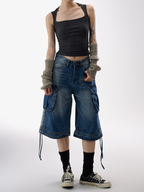 BasicLine - Damen-Cargohose aus Denim in verkürzter Länge mit vielen Taschen