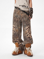 BeltSkip – Unisex 3D-gedruckte Distressed-Hose im Leopard-Design mit geschwungenem Beinverlauf