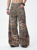 BeltSkip – Unisex 3D-gedruckte Distressed-Hose im Leopard-Design mit geschwungenem Beinverlauf