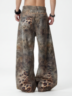 BeltSkip – Unisex 3D-gedruckte Distressed-Hose im Leopard-Design mit geschwungenem Beinverlauf