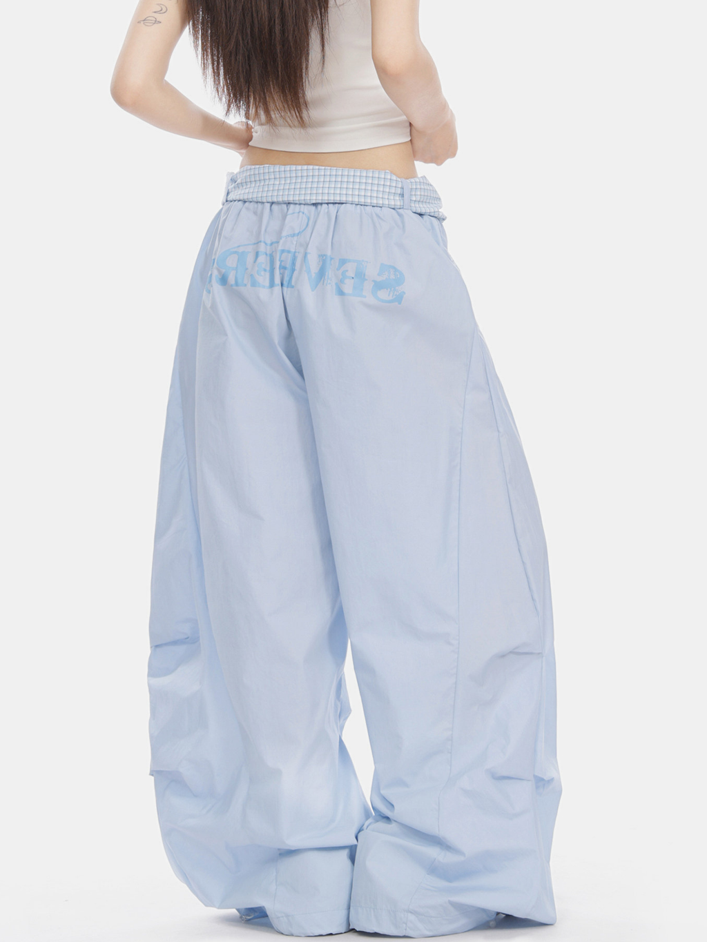 SoftEarth - Damen-Hose mit geradem Bein, Karoeinsatz und Gürtel