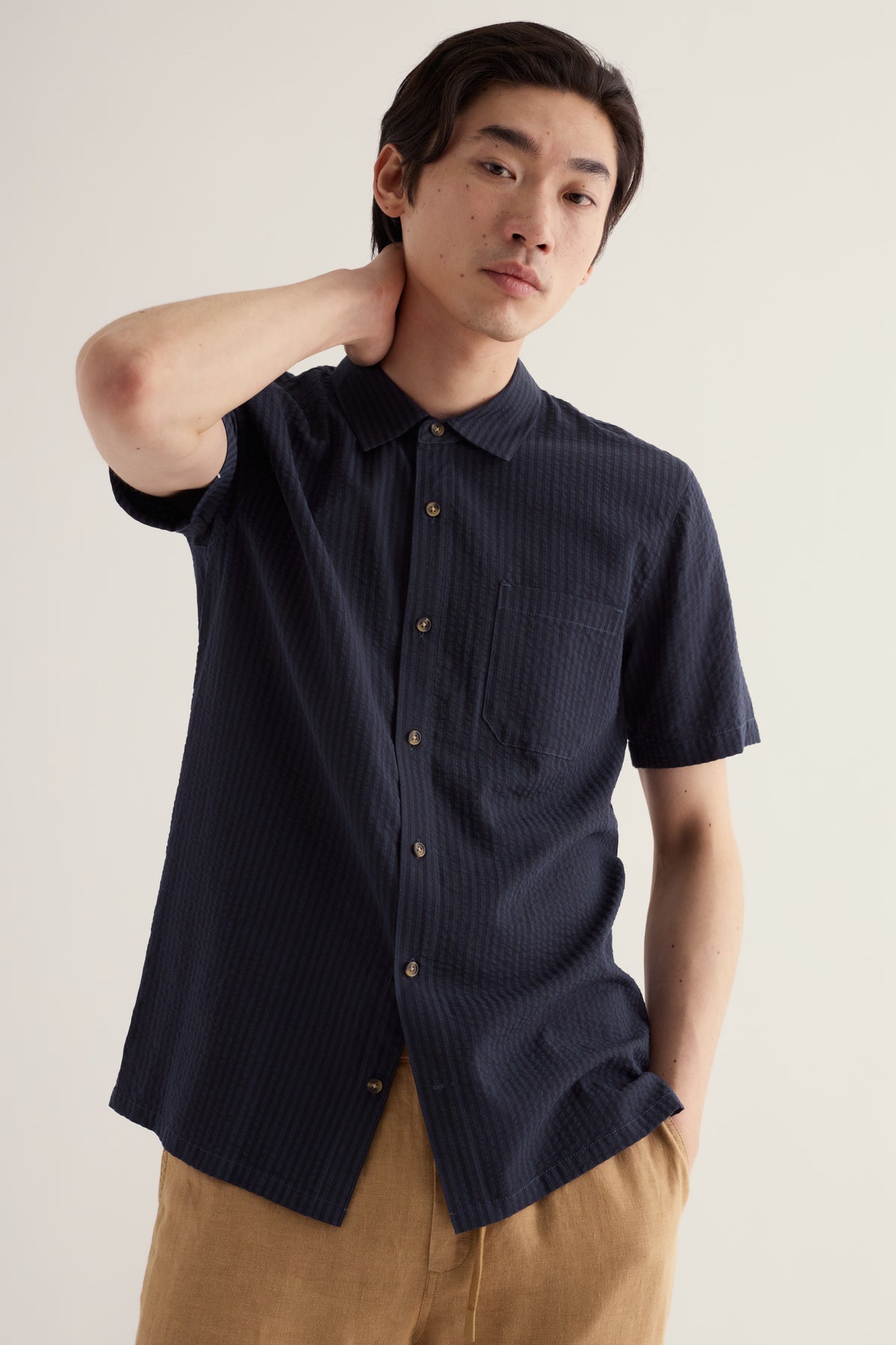 Men's Yestin Short Sleeve Lyocell Blend Stripe Shirt