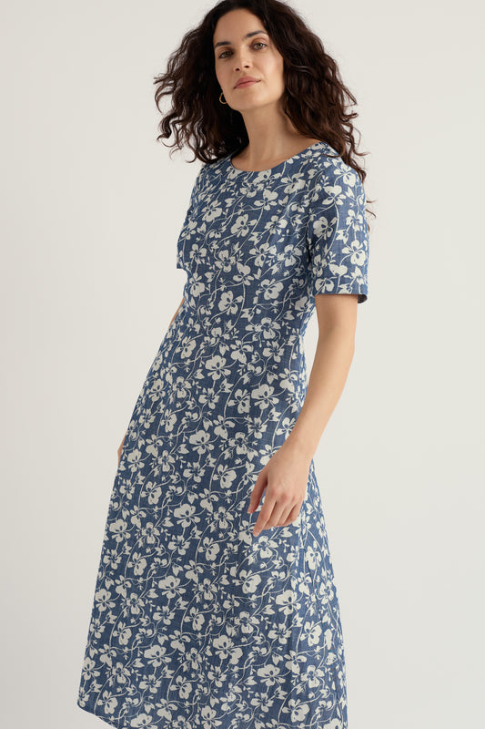 Fox Path bedrucktes Chambray-Kleid
