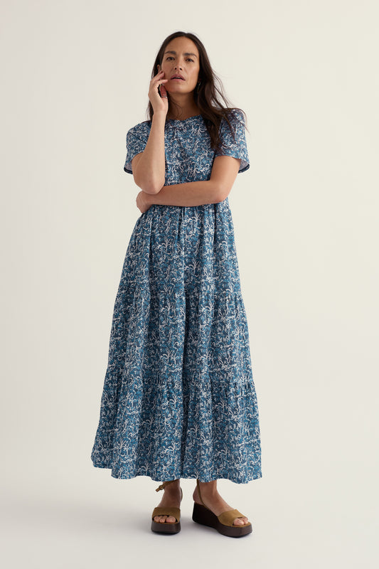 Line Strokes Short Sleeve Dress in GOTS-Certified Organic Cotton Jersey