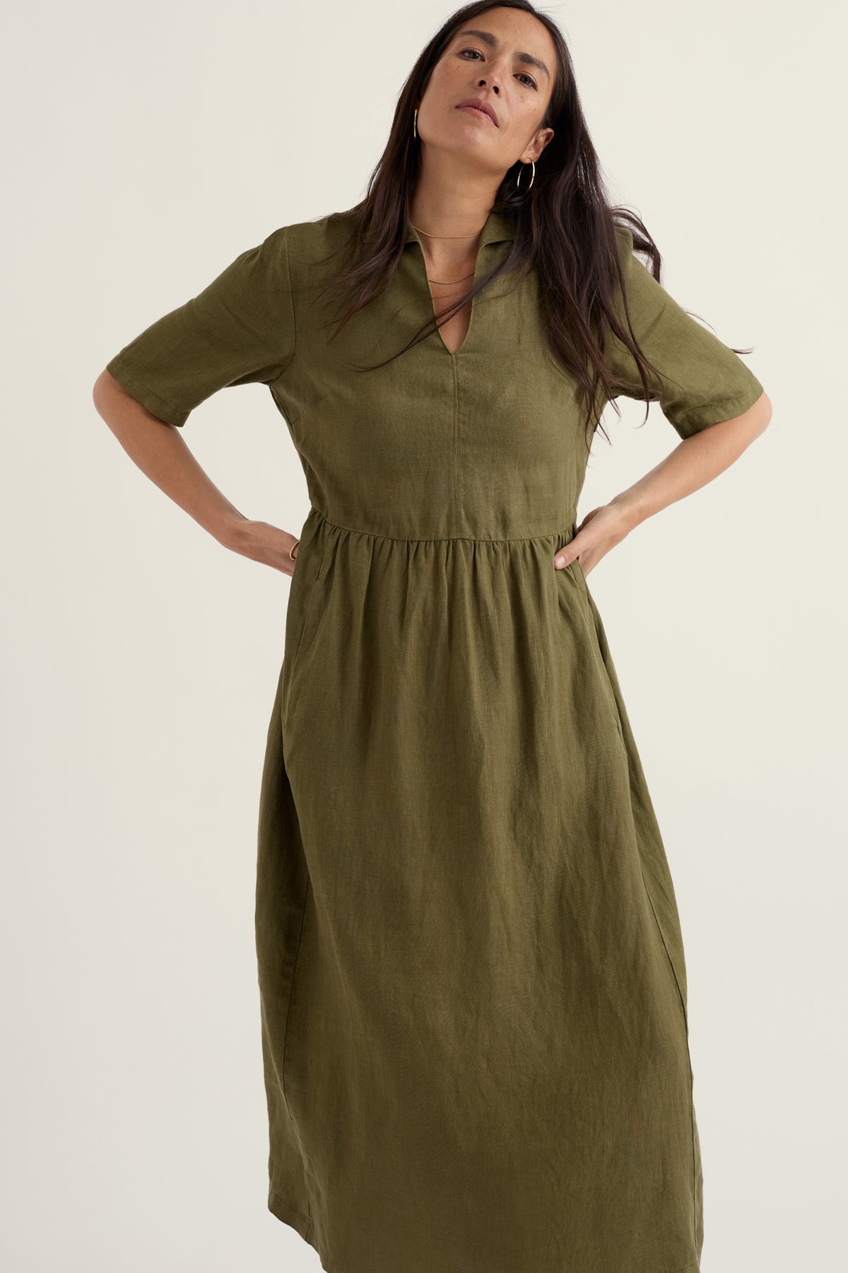 Fen Violet Linen Midi Dress