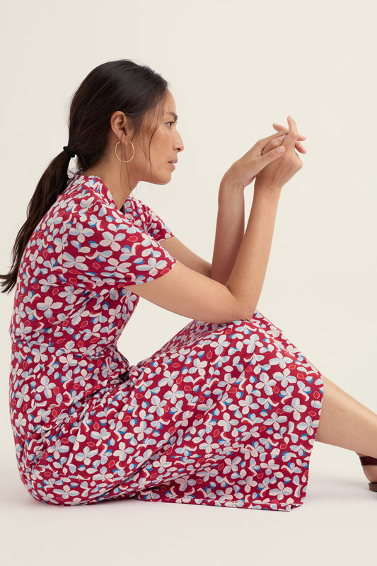 Midi-Kleid mit kurzen Ärmeln und Seed-Packet-Muster