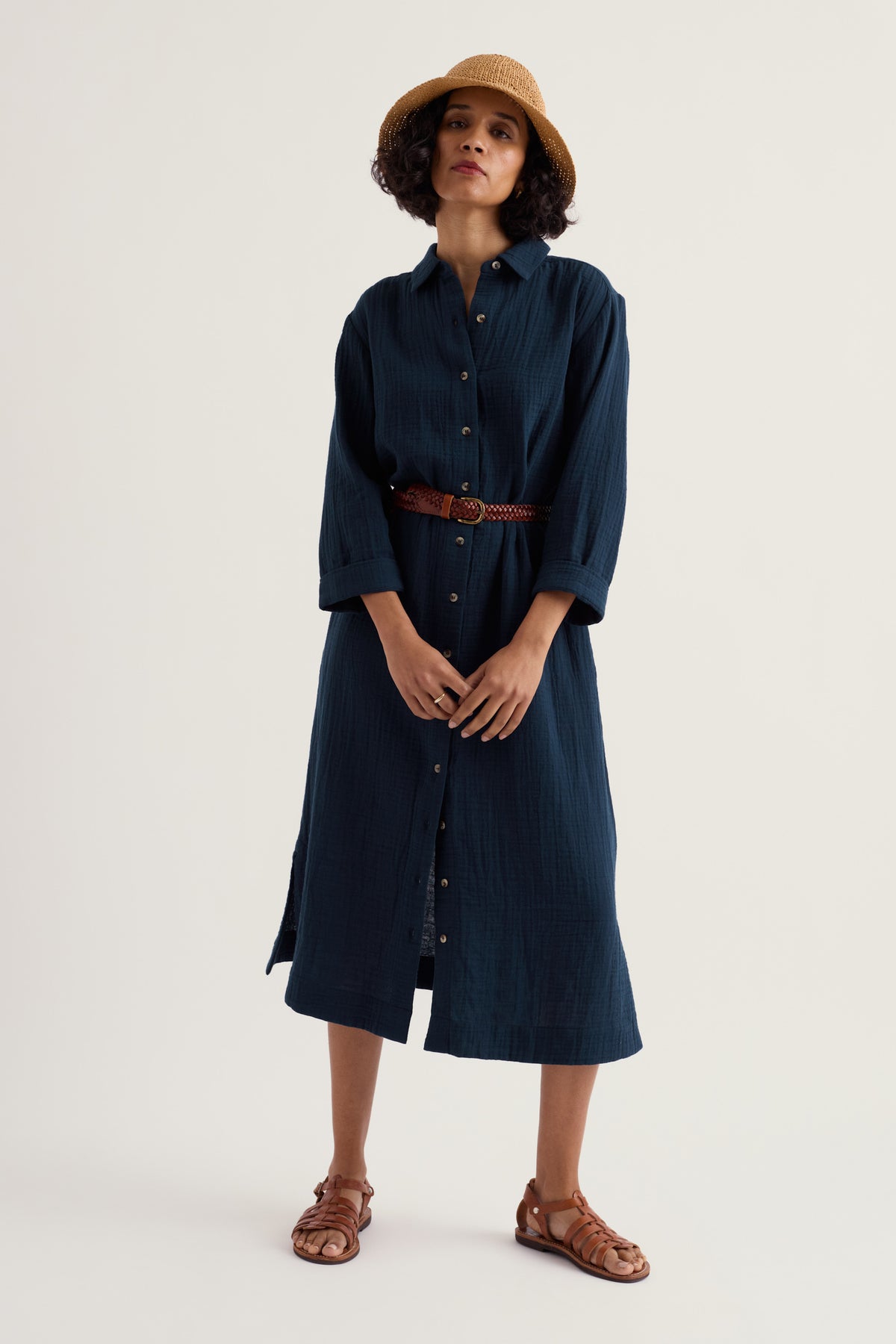 Whitsand Cove Midi Shirt Dress in GOTS Organic Cotton